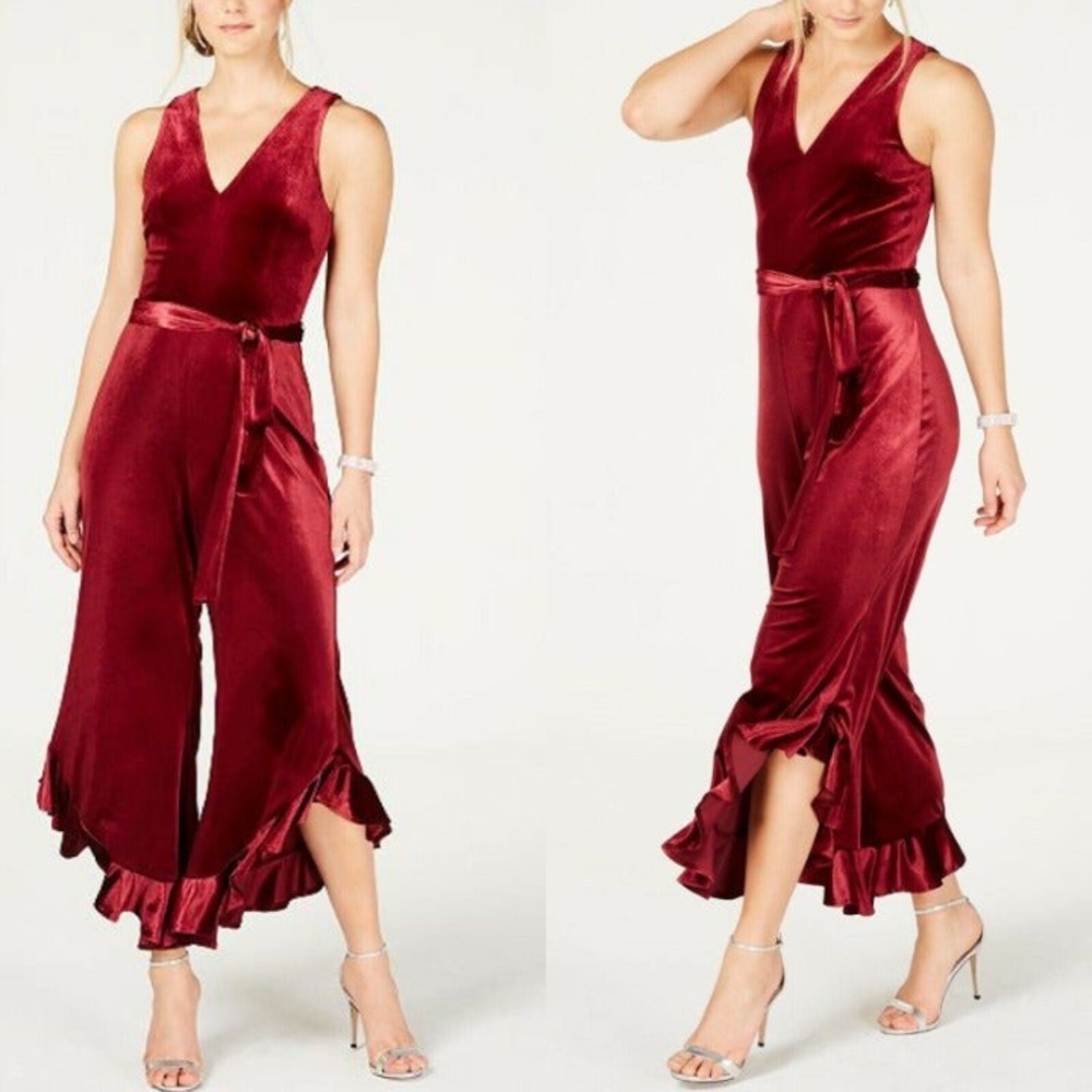 Used women’s 8 Betsey Johnson red velvet jumpsuit